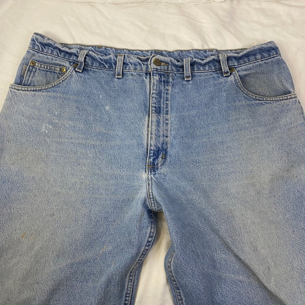 Carhartt Jeans Mens 44 Light Wash Cut Off Raw Hem Relaxed Fit Workwear Denim GUC - Picture 4 of 11